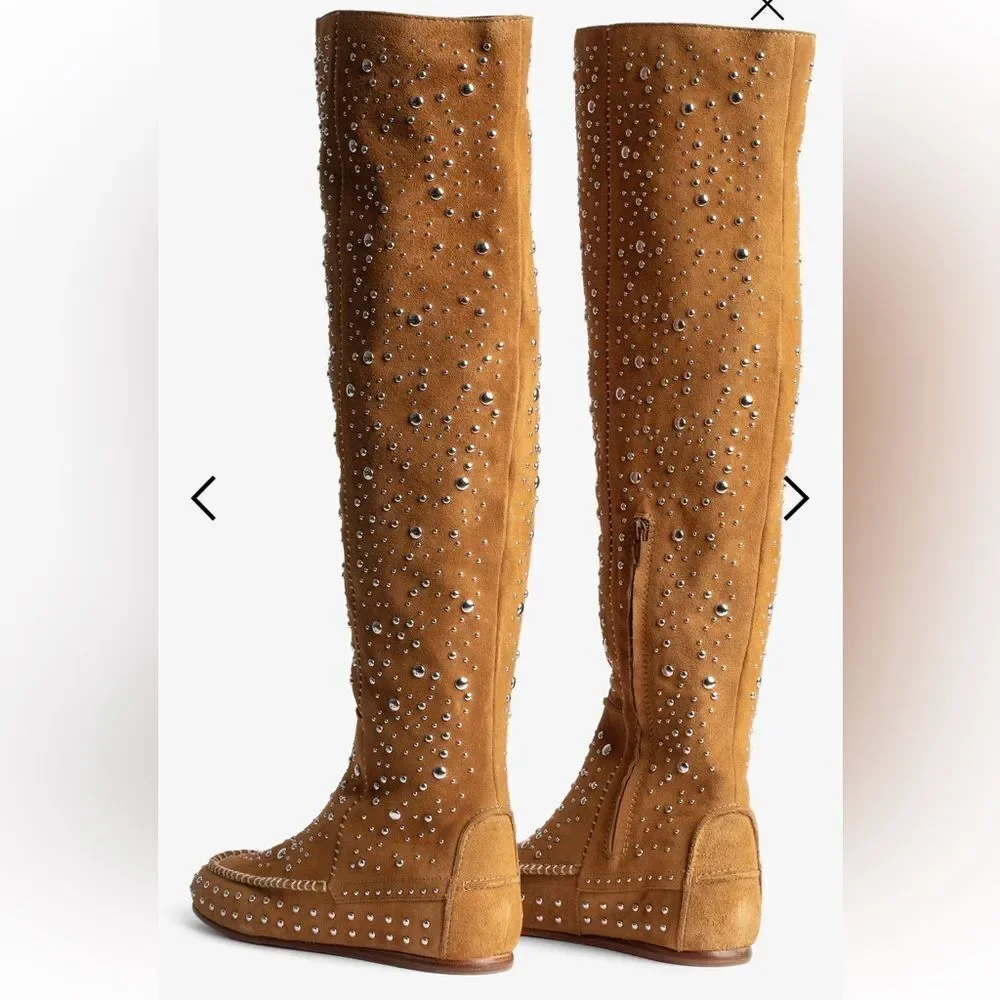 $1198 Zadig & Voltaire Santa Dream Studs Suede High Boots New
